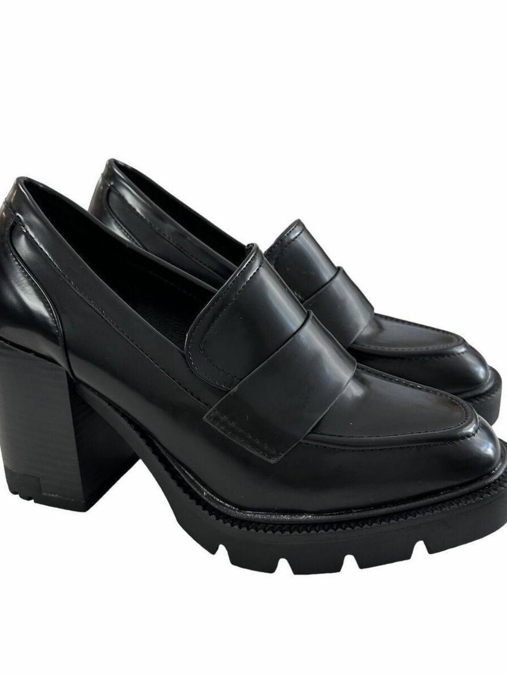 Madden Girl Black Chunky Platform Loafer Heels